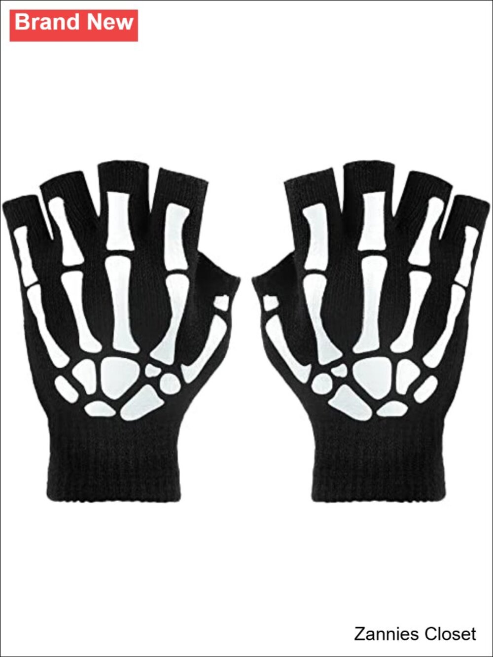 👻 3 Pairs Skeleton Fingerless Gloves Glow in the Dark Halloween Cosplay Winter